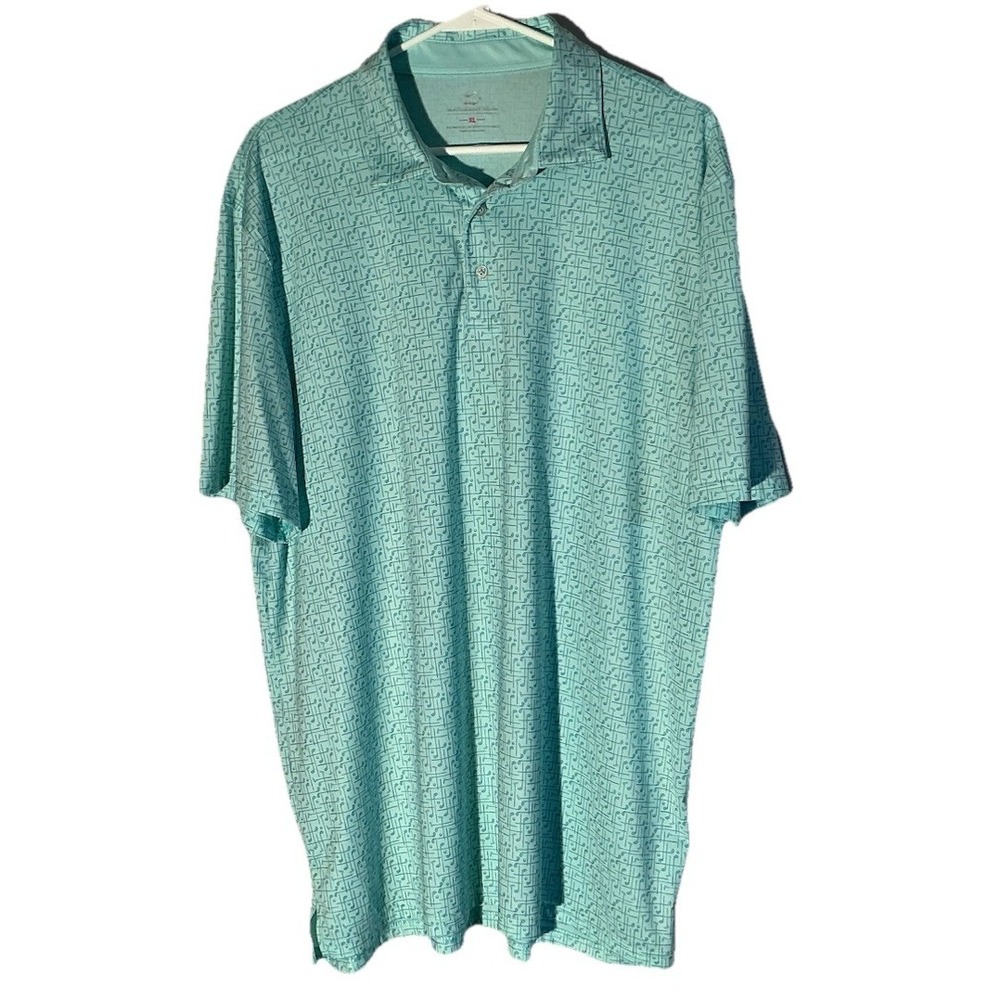 Southern Tide Polo Shirt Mens Sz XL All Over Golf Club Print Performance Mint Gr